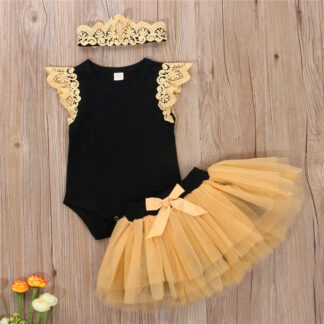 Summer Cute Baby Girl Pure Cotton Casual Clothing, Bow Ruffled Bodysuit,Tutu Headband Baby Clothing