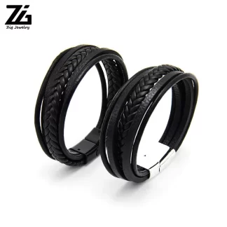 Fashion bracelet men handmade rope bracelet wholesales Classic Customize Mens Black Braided leather bracelets