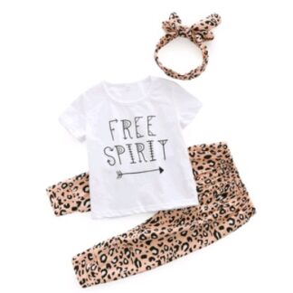 Free Spirit Animal Print Children's Outfit Set with hair Bow, Three-piece suit, children's suit