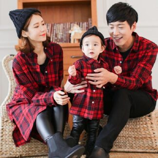 Family Matching Red Plaid Outfits 