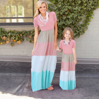 Mother - Daughter Short-sleeved Striped Matching Outfit Dress