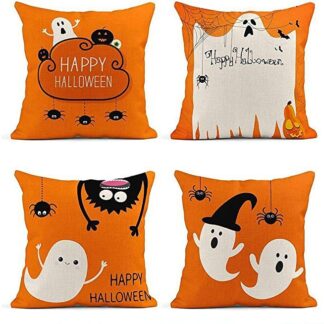 Halloween Orange Ghost Linen Pillowcase