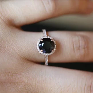 925 Sterling Silver Color Style Women's Black Close Ring Inlaid Zircon Diamond Gemstone Rose Gold Geometric Jewelry