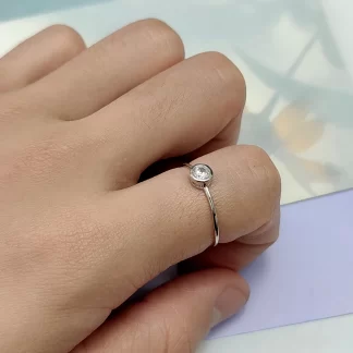 RZA2-030 Rings Jewelry Women S925 Silver Round Band Bezel Solitaire CZ Stone Engagement Wedding Ring for girl