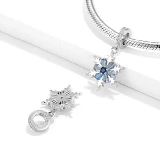 New 925 Sterling Silver Frozen Flower of Ice and Snow Blue CZ Charms for Original Women Christmas Bracelet Fine Jewelry Making