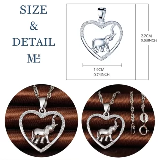 MNQ 1pc Jewelry Women Necklace 925 Sterling Silver Heart Elephant Necklaces
