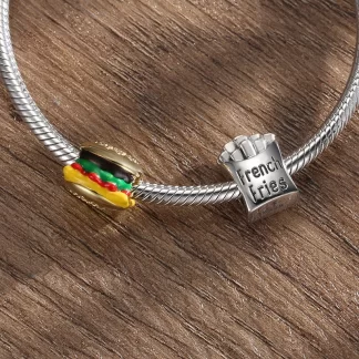 Real 925 sterling silver French fries and burgers Food Charms 925 Silver charm beads Designer DIY for women bracelet jewelry