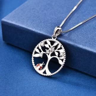 GP13 Tree of Life Necklace Pendant ladybird Necklace 925 Sterling Silver Cute Animal Jewelry Gifts for Women Daughter