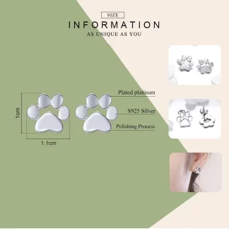 Custom Wholesale 925 Sterling Silver jewelry Plain cute Animal Dog Cat Footprints Paw Stud Earrings for Kids Girls Drop Shipping