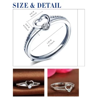 heart adjustable ring 925 silver rings for women  valentines day gift