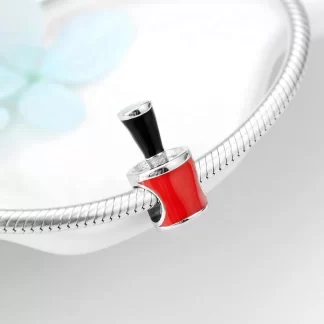 Real 925 sterling silver Enamel Sexy Pink lipstick Beads zircon Pendant for Bracelets Woman Accessories Gift Party Daily