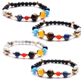 Women Solar System Bracelet Universe Galaxy The Eight Planets Guardian Star Natural Stone Beads Bracelet Bangle Gifts for Girls