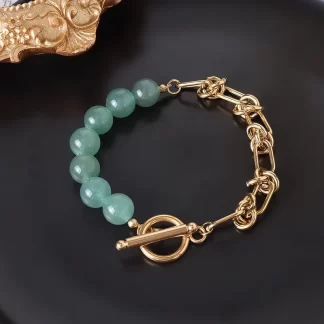 Mens women handmade wholesale stainless steel gold chain friendship natural lava onyx gemstone stone chakra bead bracelet