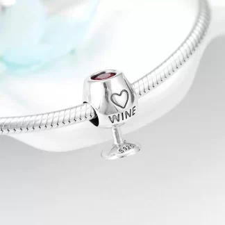 Real 925 Sterling Silver Bright red CZ wine cup fine Beads Fit Charms Bracelets Jewelry making fashion Woman charm custom logo