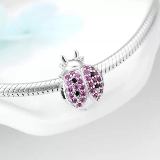 Real 925 sterling silver Lucky clover pattern with clear zircon & Ladybug Pendant Beads Charms for Bracelets jewelry Wholesale