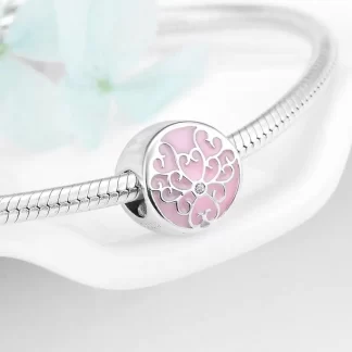 Real 925 Sterling Silver lucky Four-leaf clover shape Pink Enamel fine Beads Fit Charm Bracelets Jewelry making Dropshipping