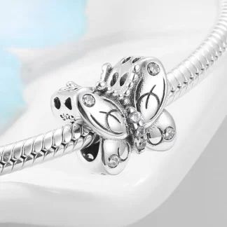 Real 925 sterling silver Butterfly fairy Clear Zircon Beads charms for jewelry making Bracelet Fashion gift  Wholesale jewelry